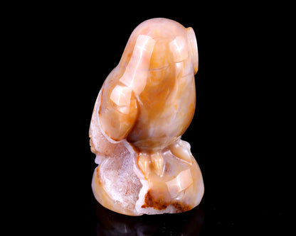 3.1" Chalcedony Hand Carved Crystal Owl Sculpture