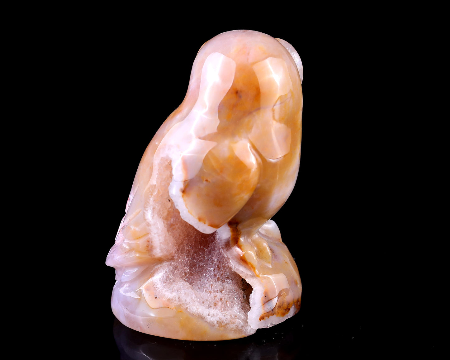 3.1" Chalcedony Hand Carved Crystal Owl Sculpture