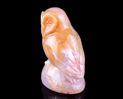 3.1" Chalcedony Hand Carved Crystal Owl Sculpture