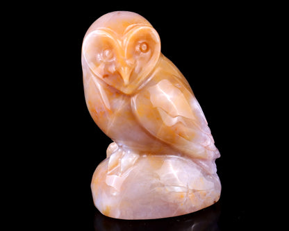 3.1" Chalcedony Hand Carved Crystal Owl Sculpture