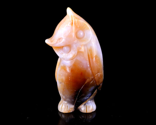 3.0" Chalcedony Hand Carved Crystal Owl Sculpture