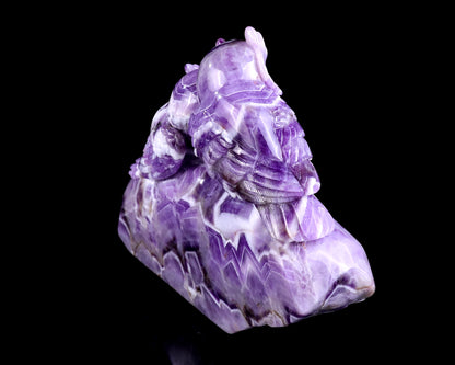 7.6" Dream Amethyst Hand Carved Crystal Owls Sculpture