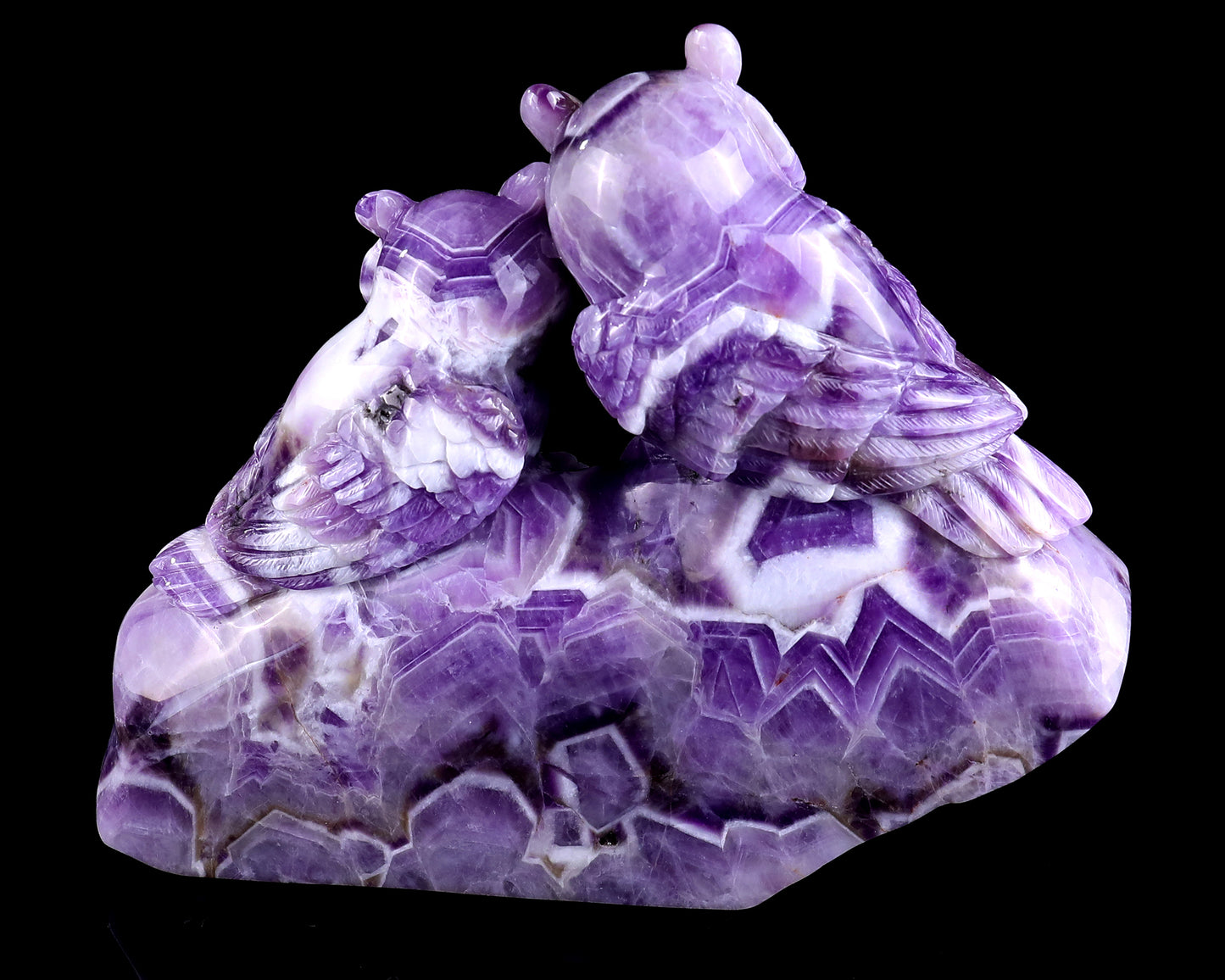 7.6" Dream Amethyst Hand Carved Crystal Owls Sculpture