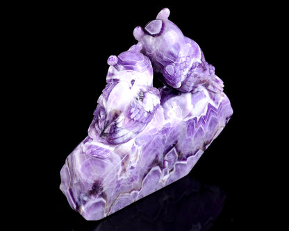 7.6" Dream Amethyst Hand Carved Crystal Owls Sculpture