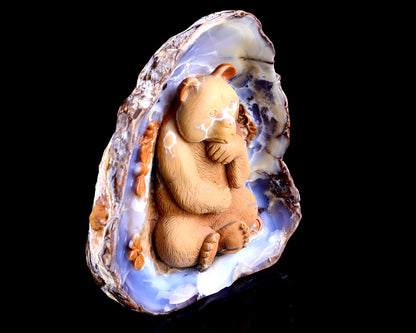 6.5" Blue Chalcedony Hand Carved Crystal Bear Sculpture