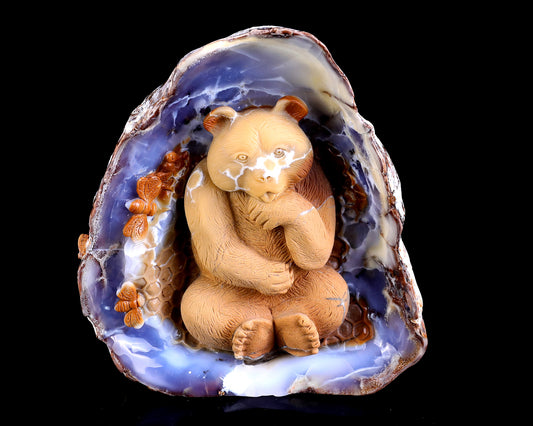 6.5" Blue Chalcedony Hand Carved Crystal Bear Sculpture