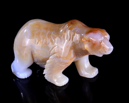 5.5" Chalcedony Hand Carved Crystal Polar Bear Sculpture