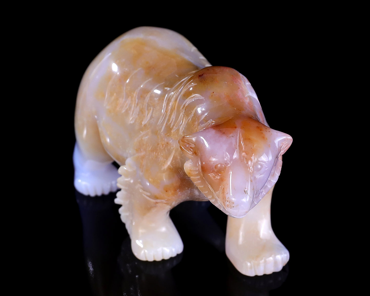 5.5" Chalcedony Hand Carved Crystal Polar Bear Sculpture