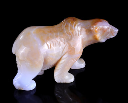 5.5" Chalcedony Hand Carved Crystal Polar Bear Sculpture