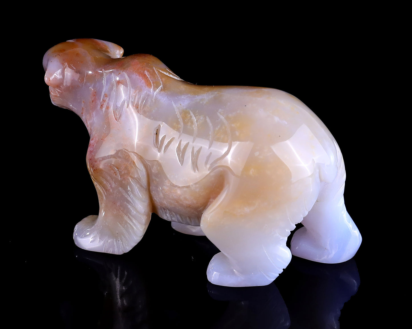 5.5" Chalcedony Hand Carved Crystal Polar Bear Sculpture