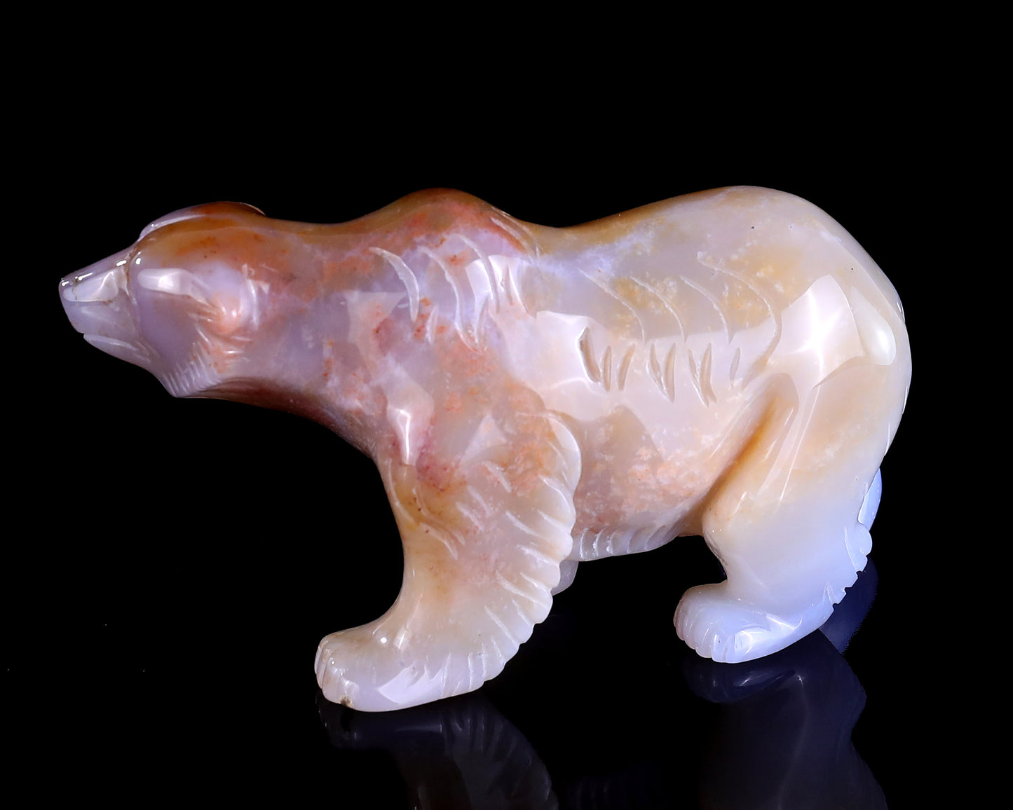 5.5" Chalcedony Hand Carved Crystal Polar Bear Sculpture