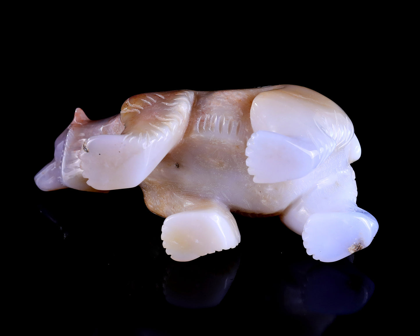 5.5" Chalcedony Hand Carved Crystal Polar Bear Sculpture