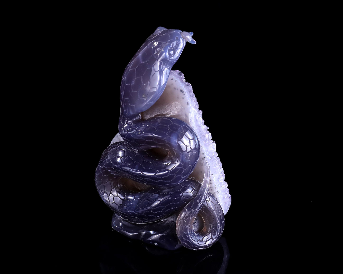 5.0" Geode Agate Hand Carved Crystal Snake Sculpture