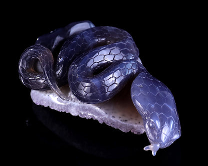 5.0" Geode Agate Hand Carved Crystal Snake Sculpture