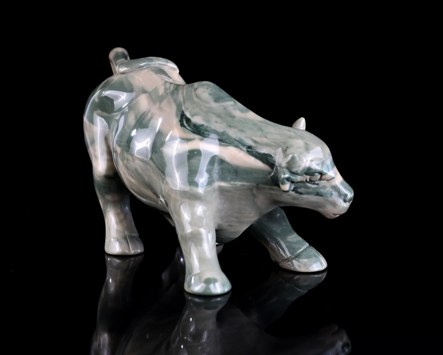 6.5" Jiulong Jade Hand Carved Crystal Cattle Sculpture