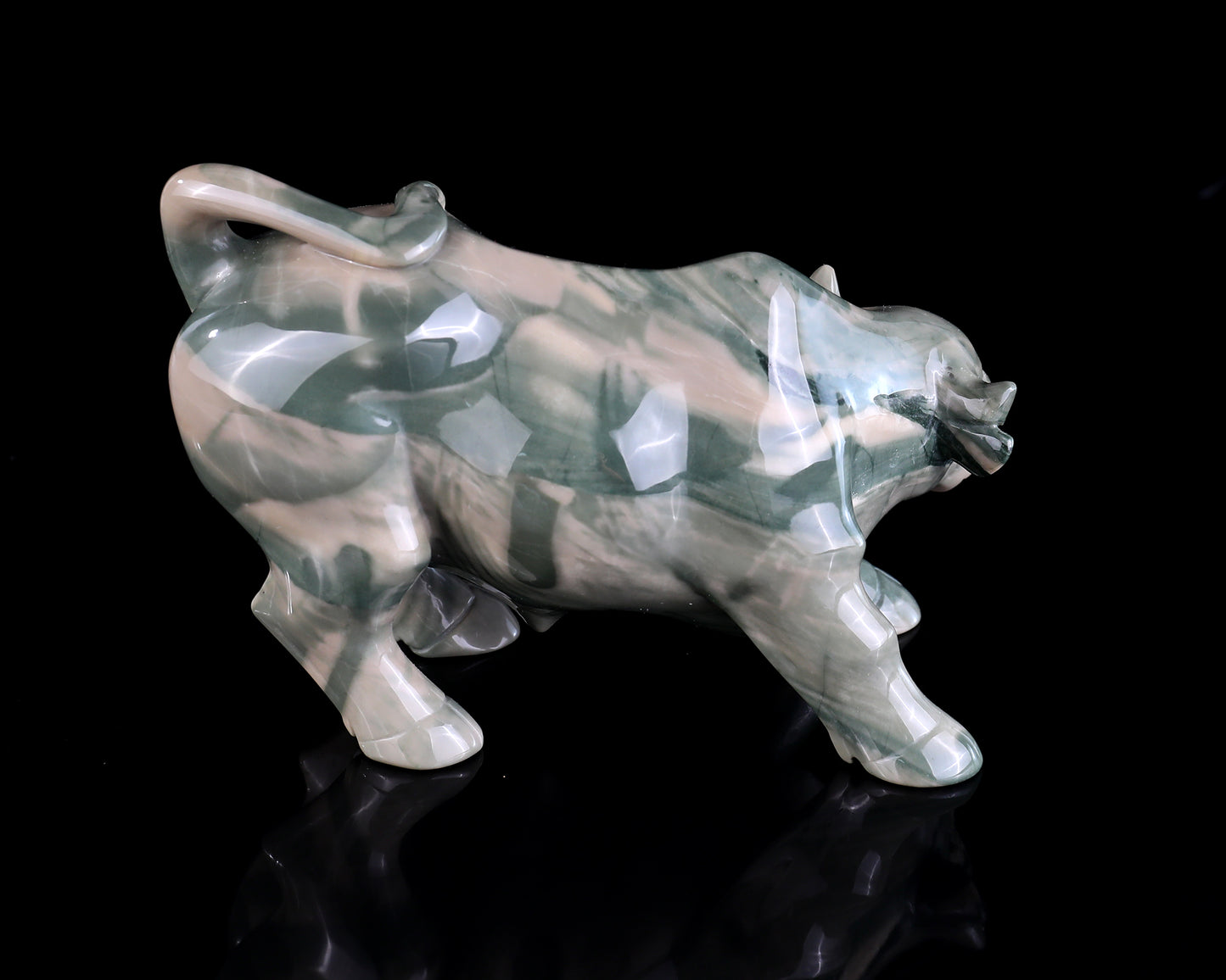 6.5" Jiulong Jade Hand Carved Crystal Cattle Sculpture