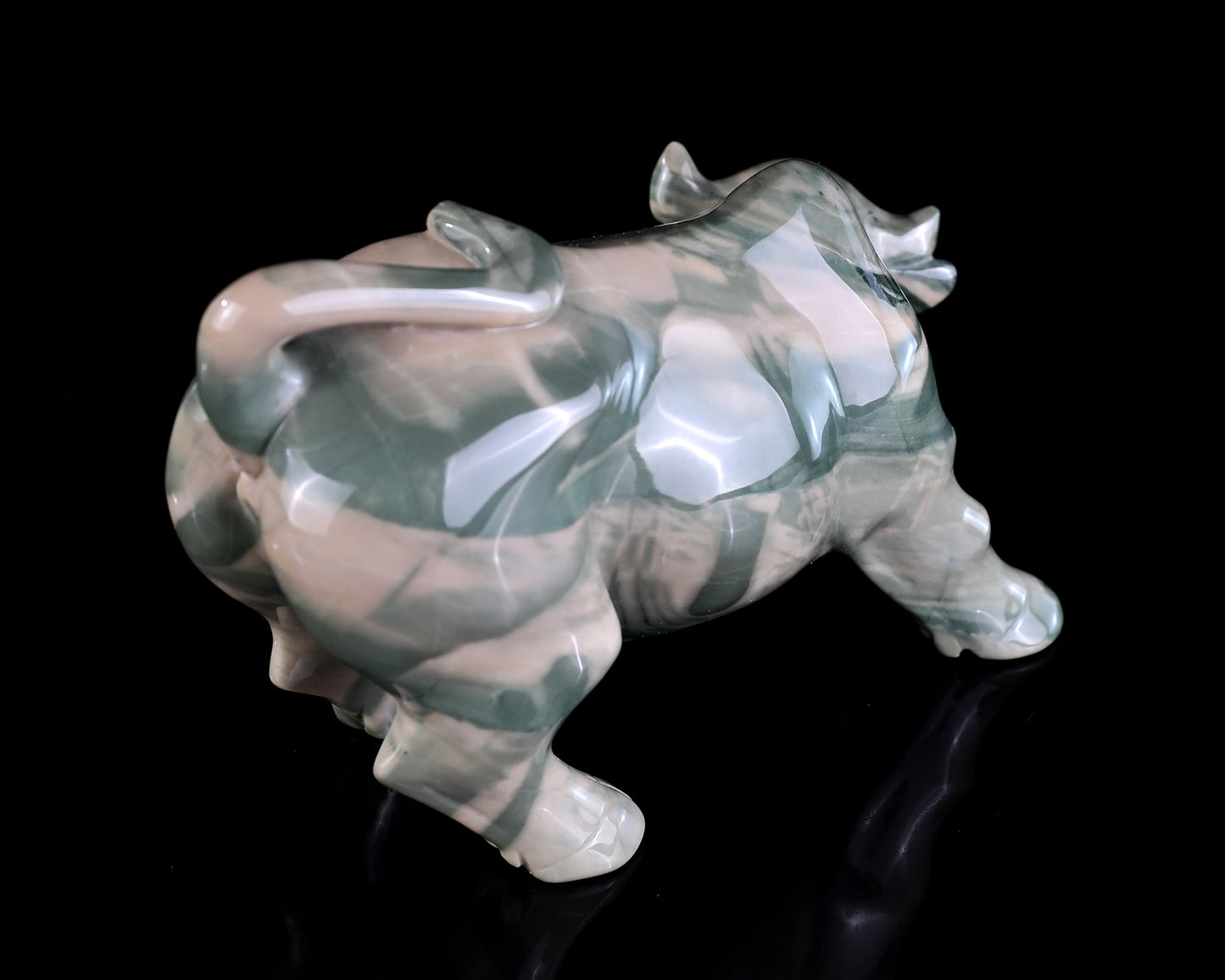 6.5" Jiulong Jade Hand Carved Crystal Cattle Sculpture