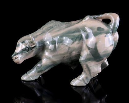 6.5" Jiulong Jade Hand Carved Crystal Cattle Sculpture