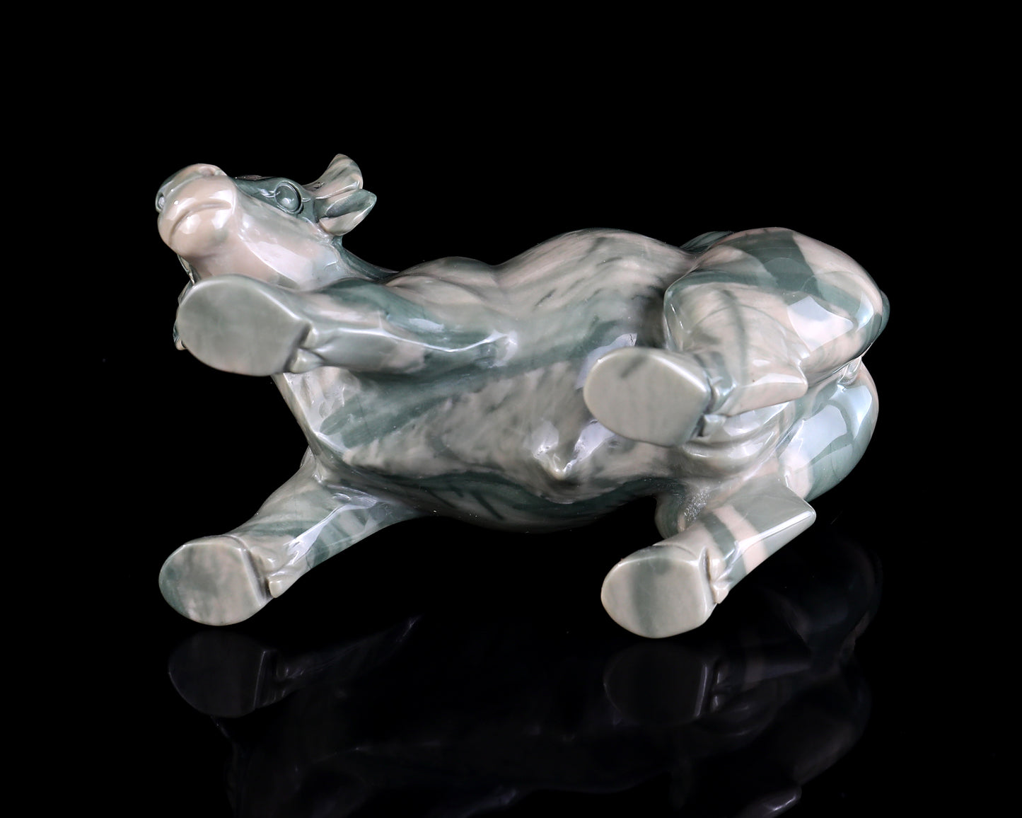 6.5" Jiulong Jade Hand Carved Crystal Cattle Sculpture