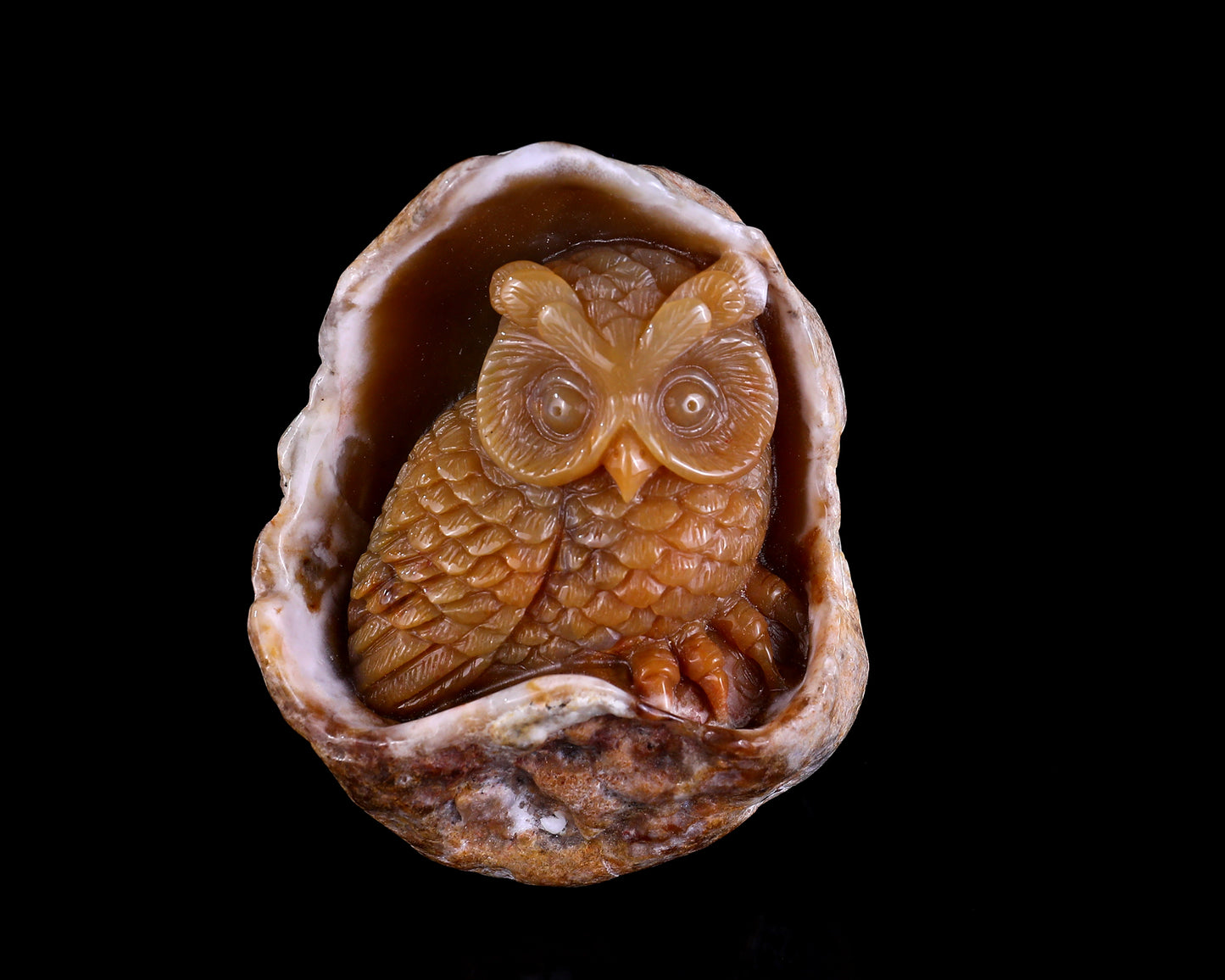 3.9" Chalcedony Hand Carved Crystal Owl Sculpture