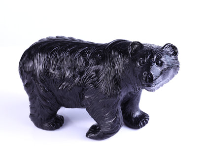 8.7" Black Stone Hand Carved Crystal Realistic Polar Bear Sculpture