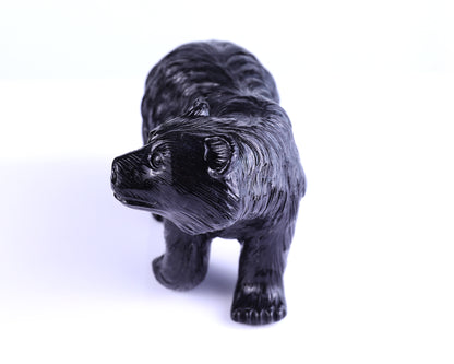 8.7" Black Stone Hand Carved Crystal Realistic Polar Bear Sculpture