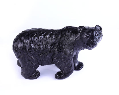 8.7" Black Stone Hand Carved Crystal Realistic Polar Bear Sculpture