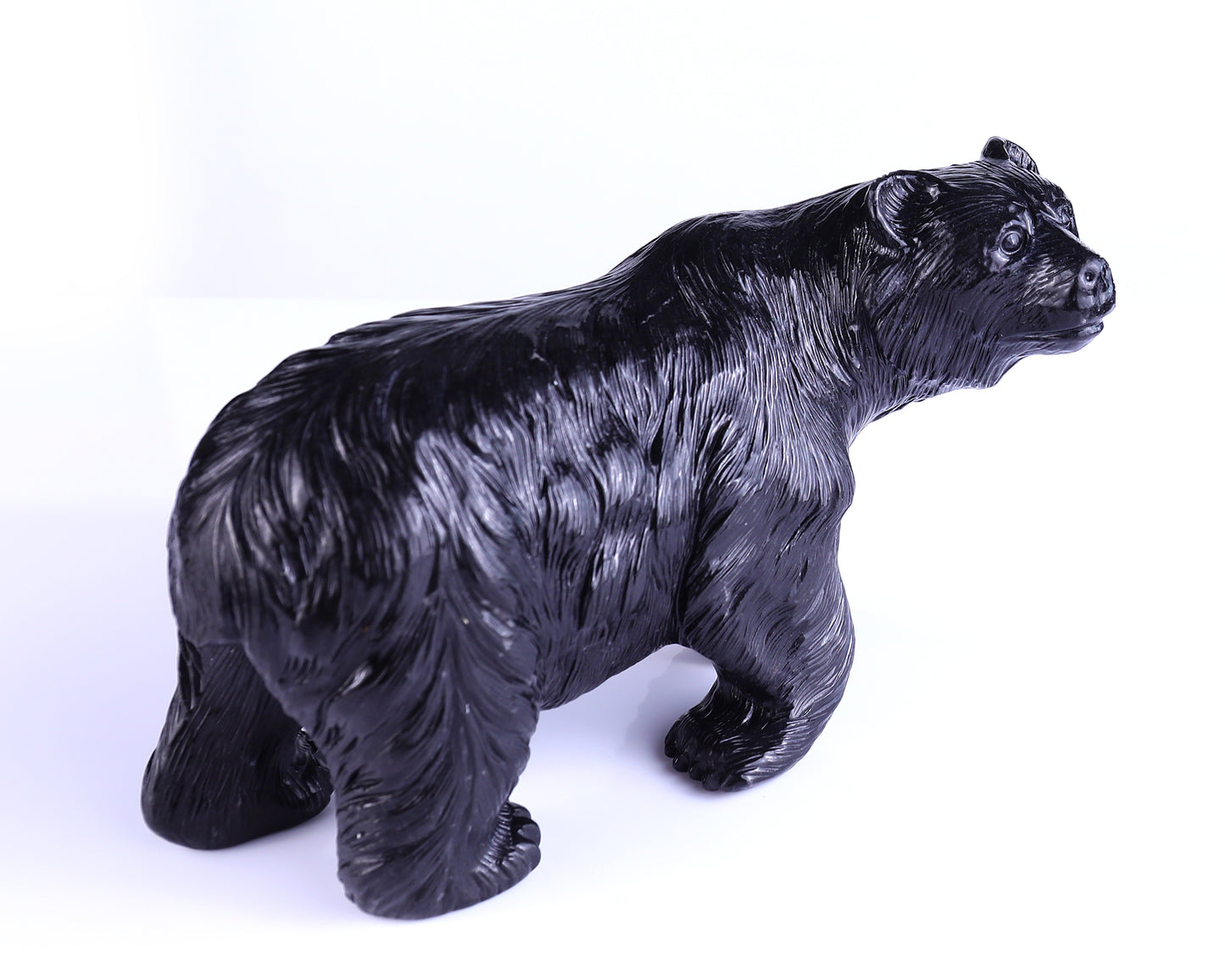 8.7" Black Stone Hand Carved Crystal Realistic Polar Bear Sculpture