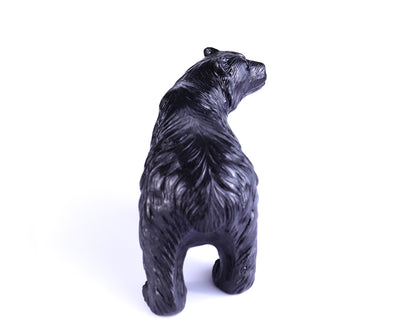 8.7" Black Stone Hand Carved Crystal Realistic Polar Bear Sculpture