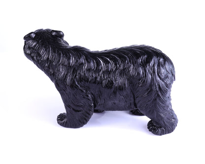 8.7" Black Stone Hand Carved Crystal Realistic Polar Bear Sculpture