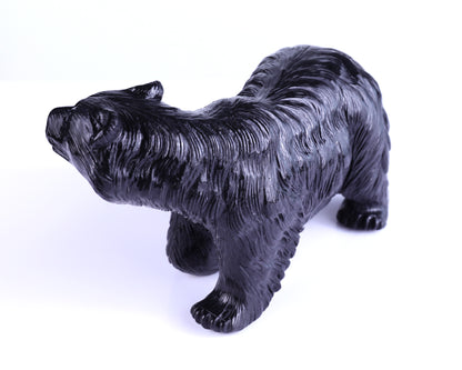 8.7" Black Stone Hand Carved Crystal Realistic Polar Bear Sculpture