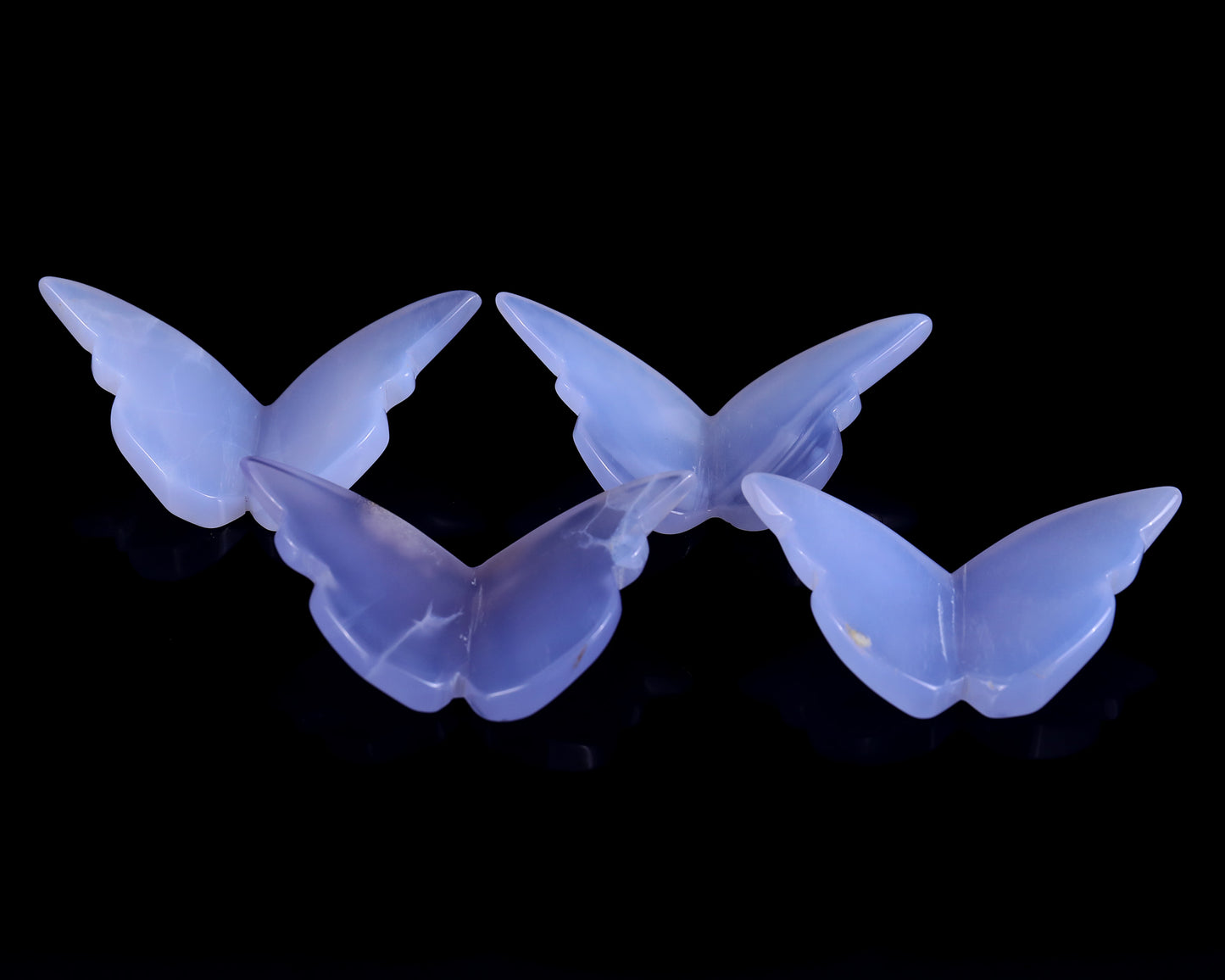 Natural Blue Chalcedony Hand Carved Crystal Butterfly Set (4pcs)