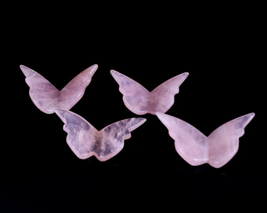 Natural Rose Quartz Hand Carved Crystal Butterfly Set (4pcs)