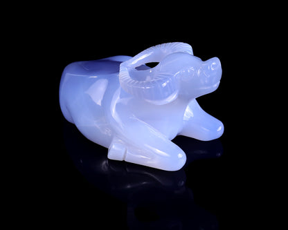 5.7" Blue Chalcedony Hand Carved Crystal Cattle Sculpture