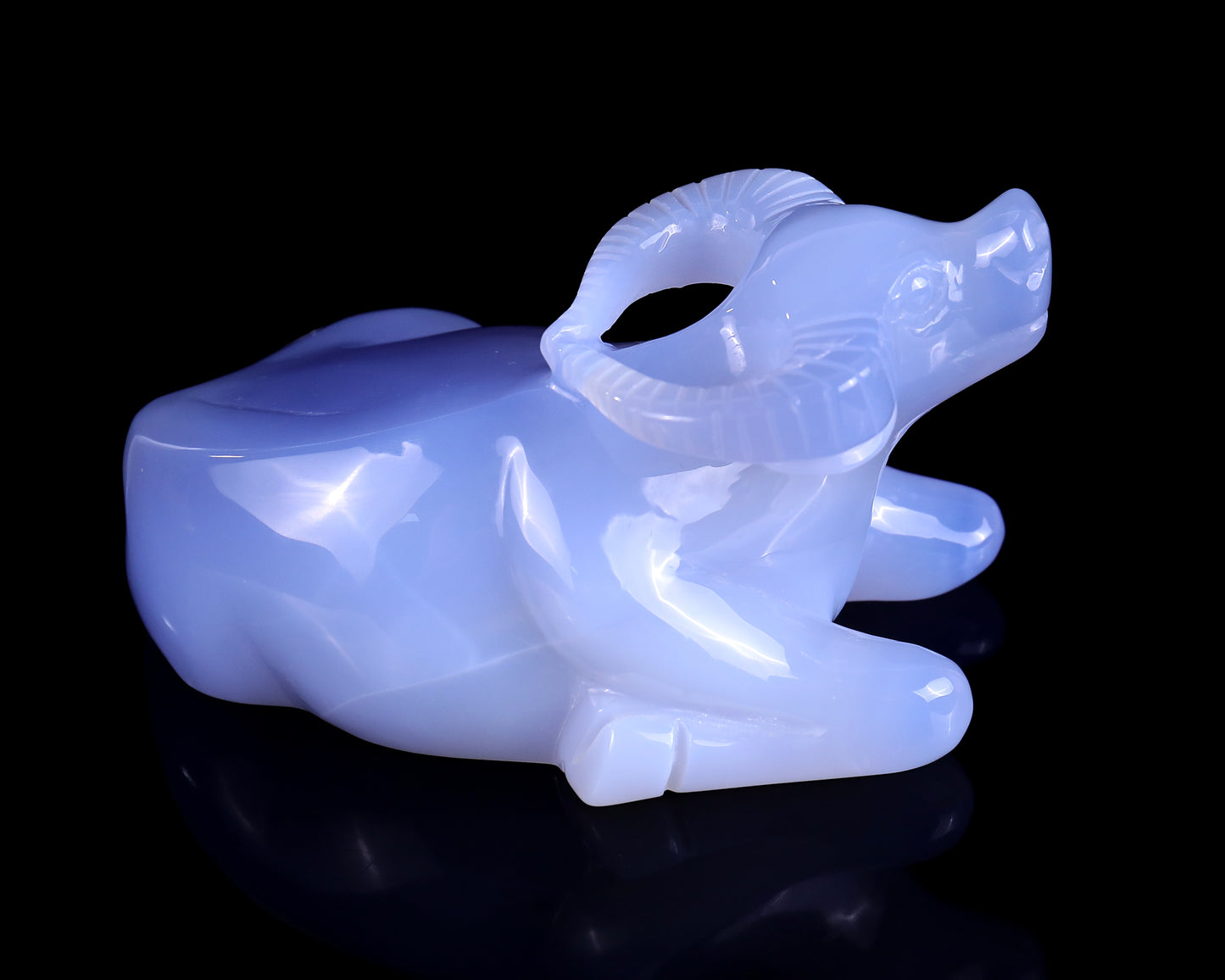 5.7" Blue Chalcedony Hand Carved Crystal Cattle Sculpture