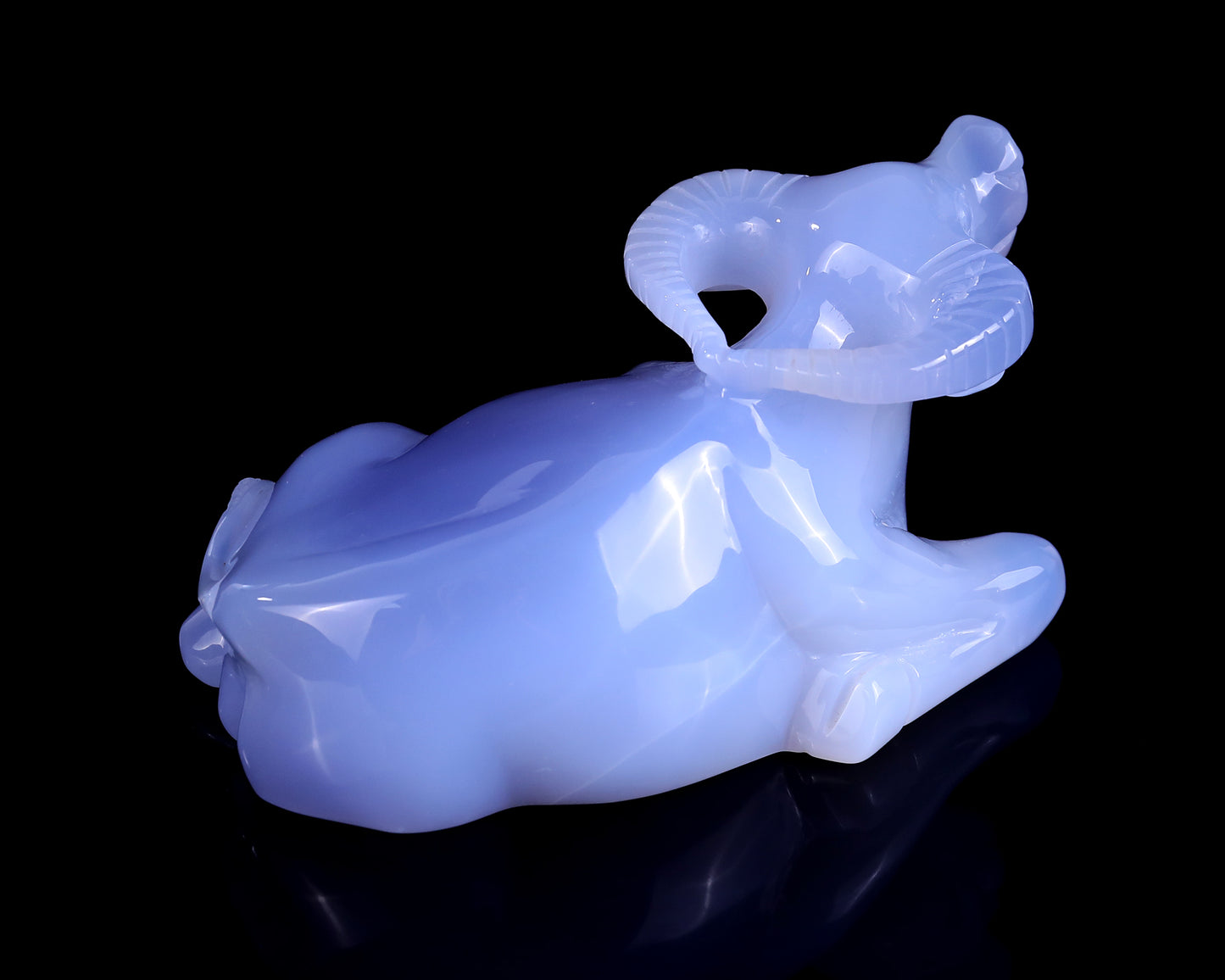 5.7" Blue Chalcedony Hand Carved Crystal Cattle Sculpture