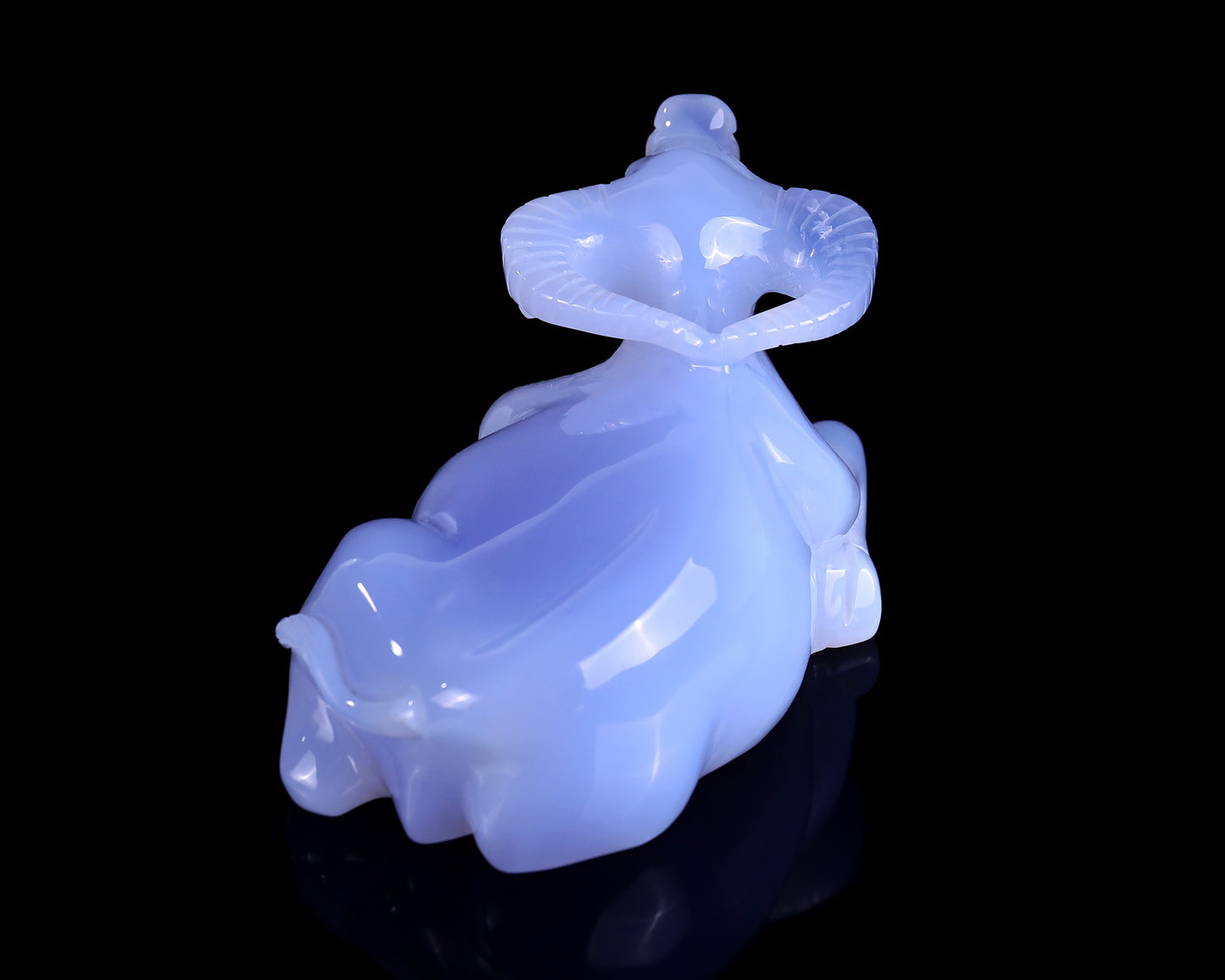 5.7" Blue Chalcedony Hand Carved Crystal Cattle Sculpture