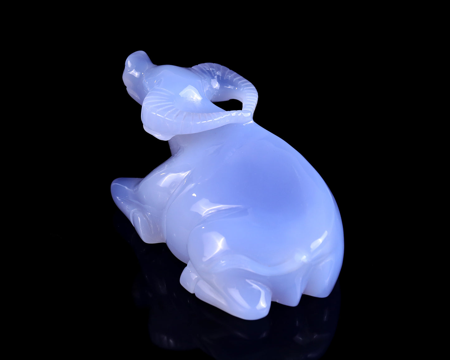 5.7" Blue Chalcedony Hand Carved Crystal Cattle Sculpture