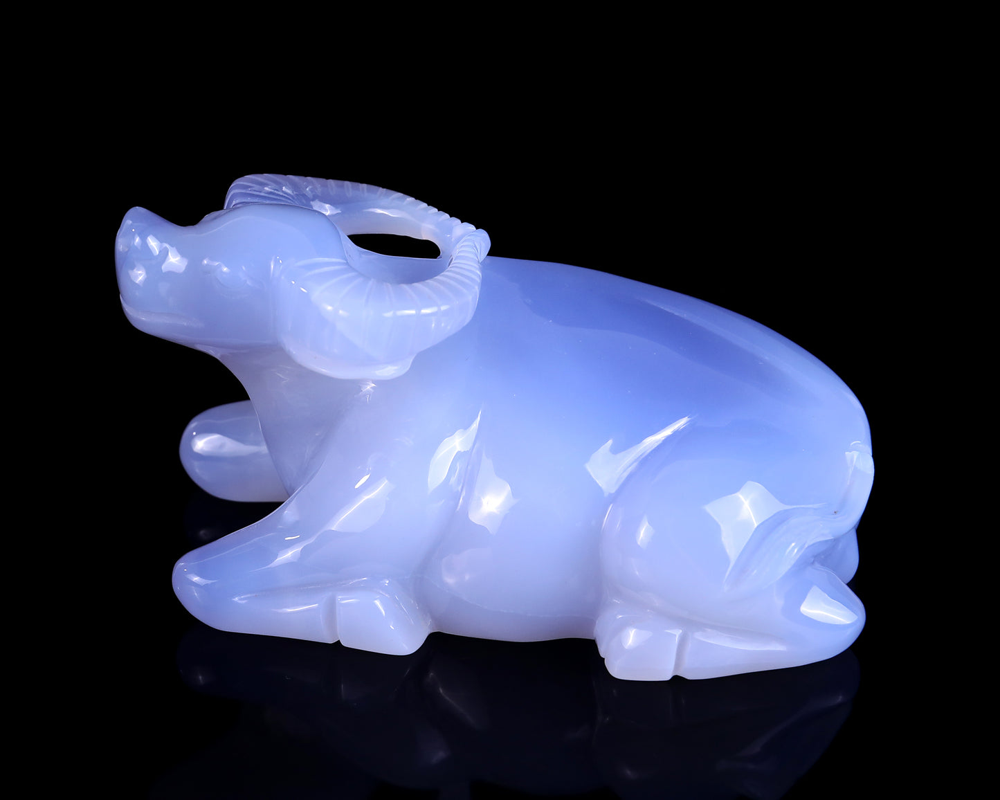 5.7" Blue Chalcedony Hand Carved Crystal Cattle Sculpture