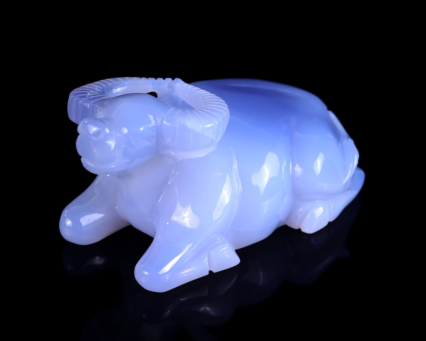 5.7" Blue Chalcedony Hand Carved Crystal Cattle Sculpture