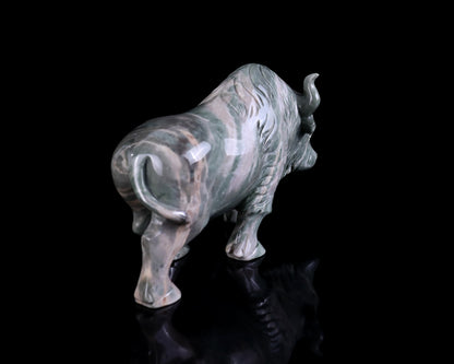 6.1" Jiulong Jade Hand Carved Crystal Cattle Sculpture