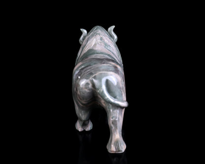 6.1" Jiulong Jade Hand Carved Crystal Cattle Sculpture