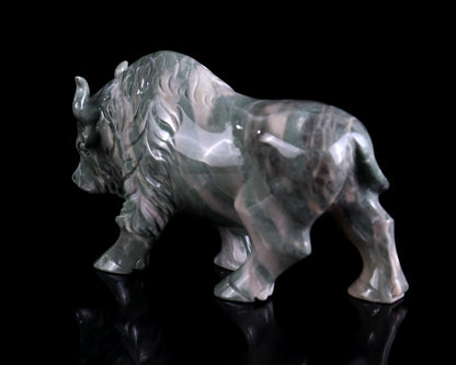 6.1" Jiulong Jade Hand Carved Crystal Cattle Sculpture