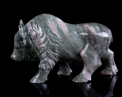 6.1" Jiulong Jade Hand Carved Crystal Cattle Sculpture