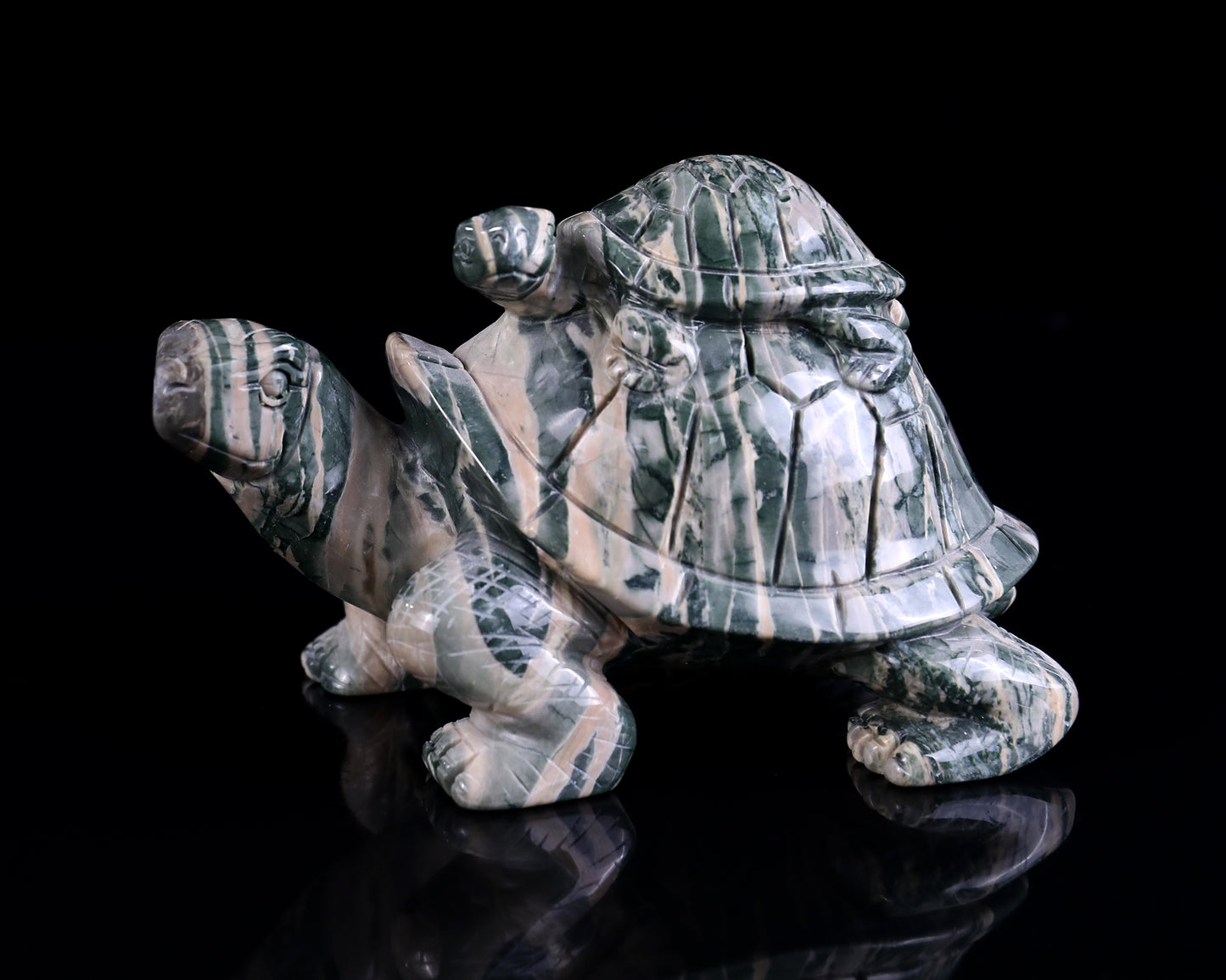 6.3" Jiulong Jade Hand Carved Crystal Turtles Sculpture