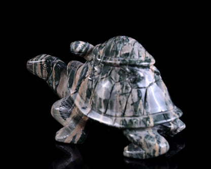 6.3" Jiulong Jade Hand Carved Crystal Turtles Sculpture