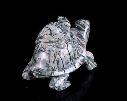 6.3" Jiulong Jade Hand Carved Crystal Turtles Sculpture