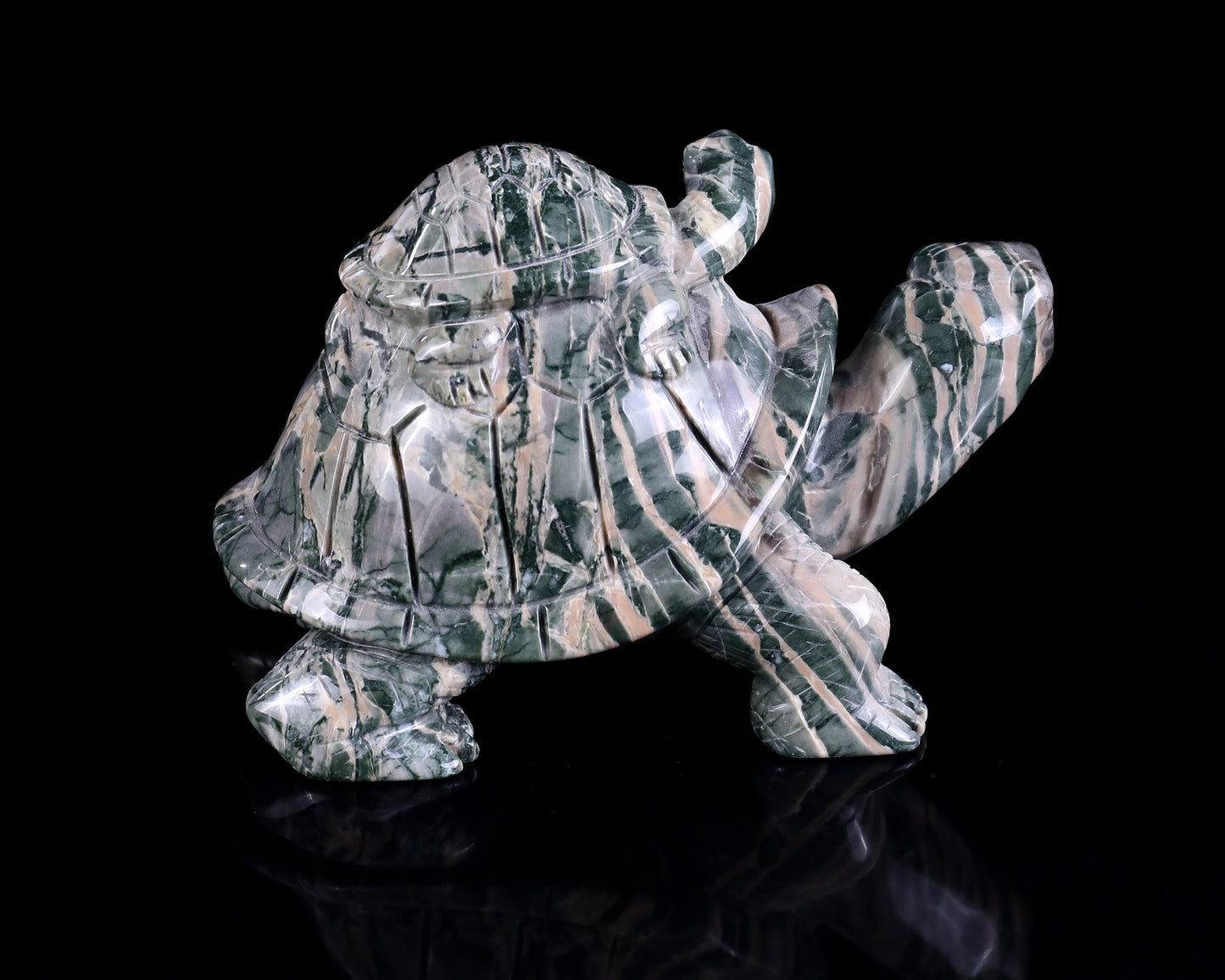 6.3" Jiulong Jade Hand Carved Crystal Turtles Sculpture