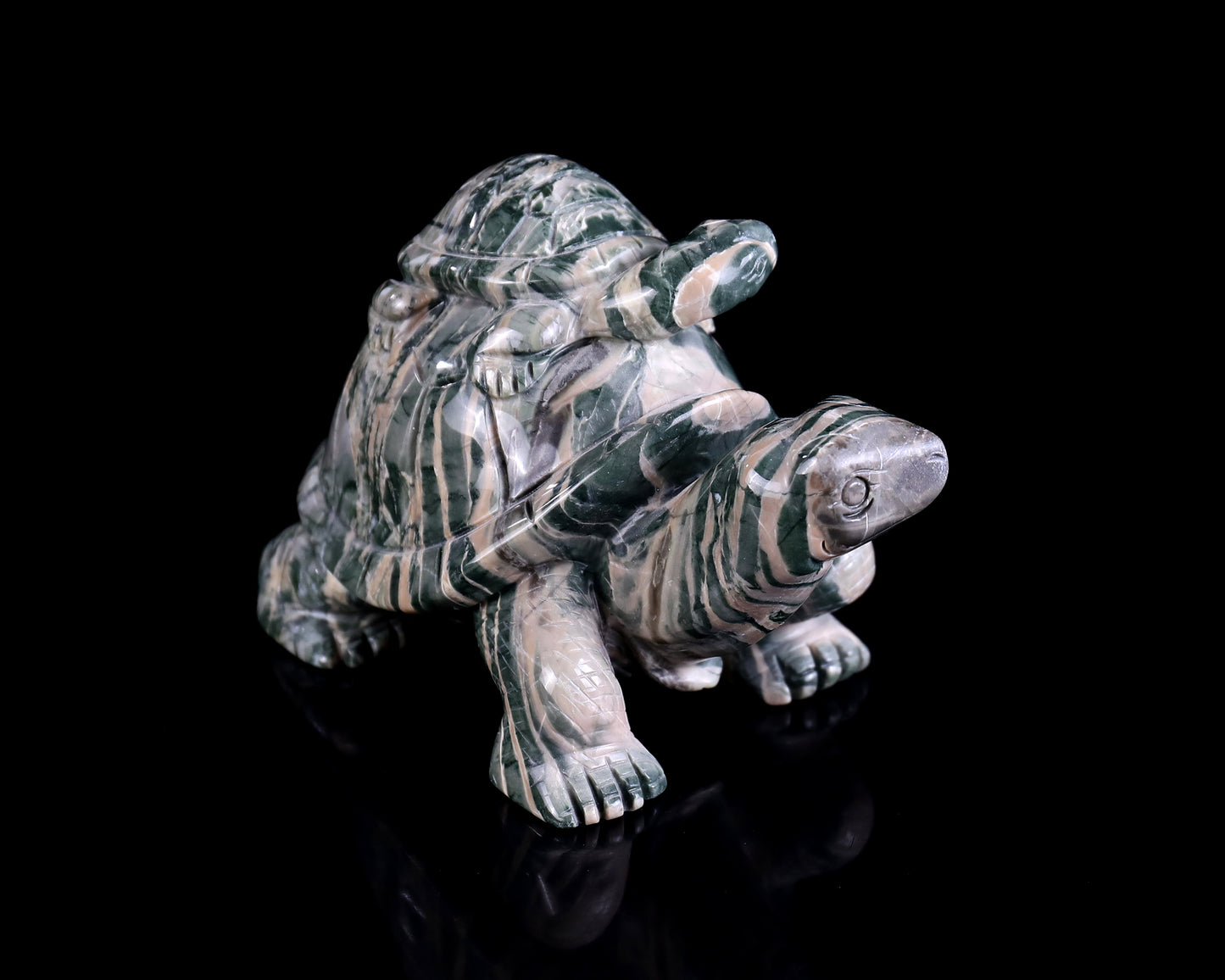 6.3" Jiulong Jade Hand Carved Crystal Turtles Sculpture