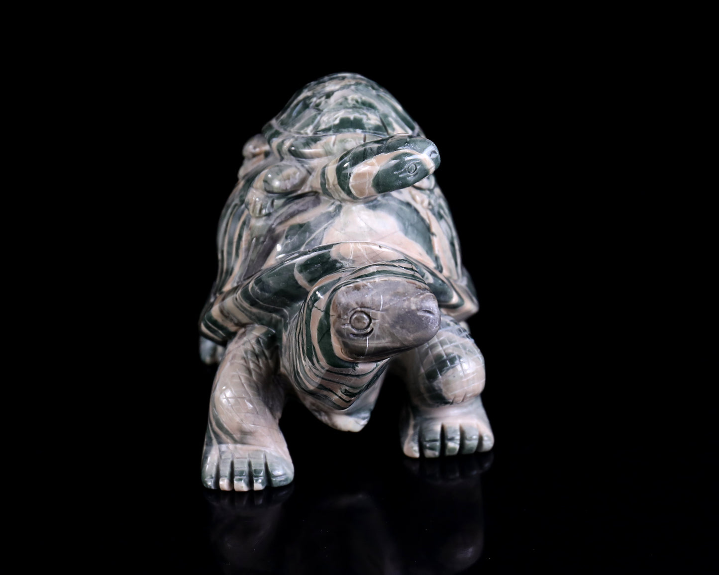 6.3" Jiulong Jade Hand Carved Crystal Turtles Sculpture